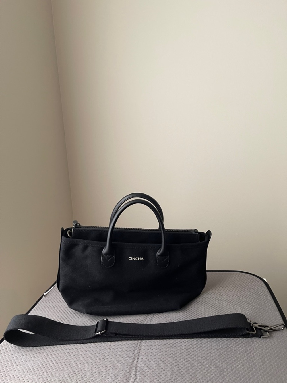 Cincha Black Canvas Crossbody Tote with Removable Strap